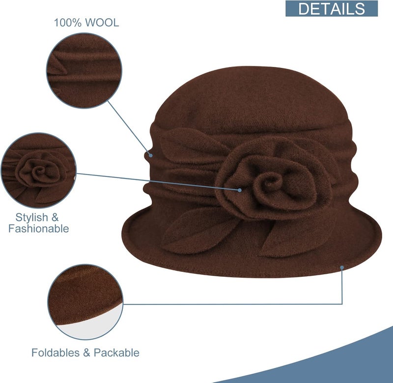 Sumolux Women Beret Hat French Vintage Floral Wool Dress Cloche Classic Winter Hat 1920s - Image 3
